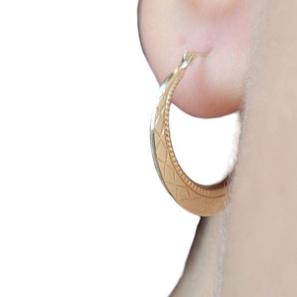 10K Yellow Gold Patterned Hoop Earrings #21110 - Picture 6 of 6